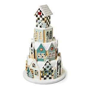 Mackenzie Childs Illuminated Farmhouse Courtly Check Gingerbread Village NEW
